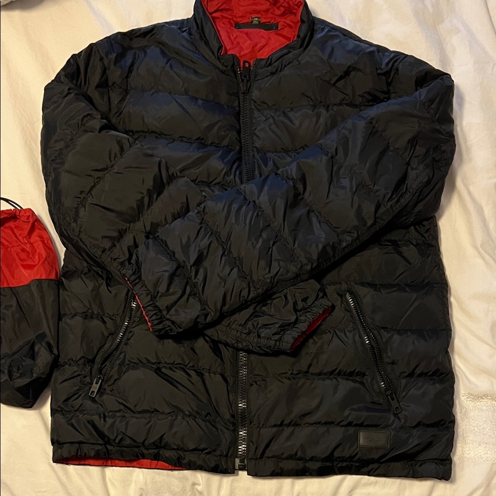 Coach Black and Red Men's Reversible Puffer Packable Jacket- Large